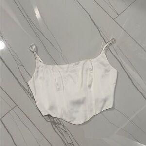 Astr White Satin Crop Top